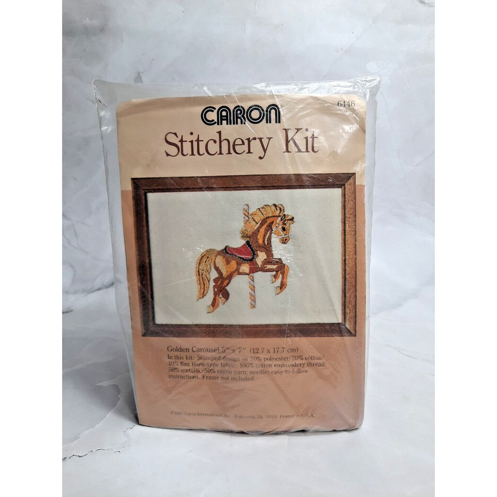 Vintage Caron Stitchery Kit Golden Carousel 5x7 Horse